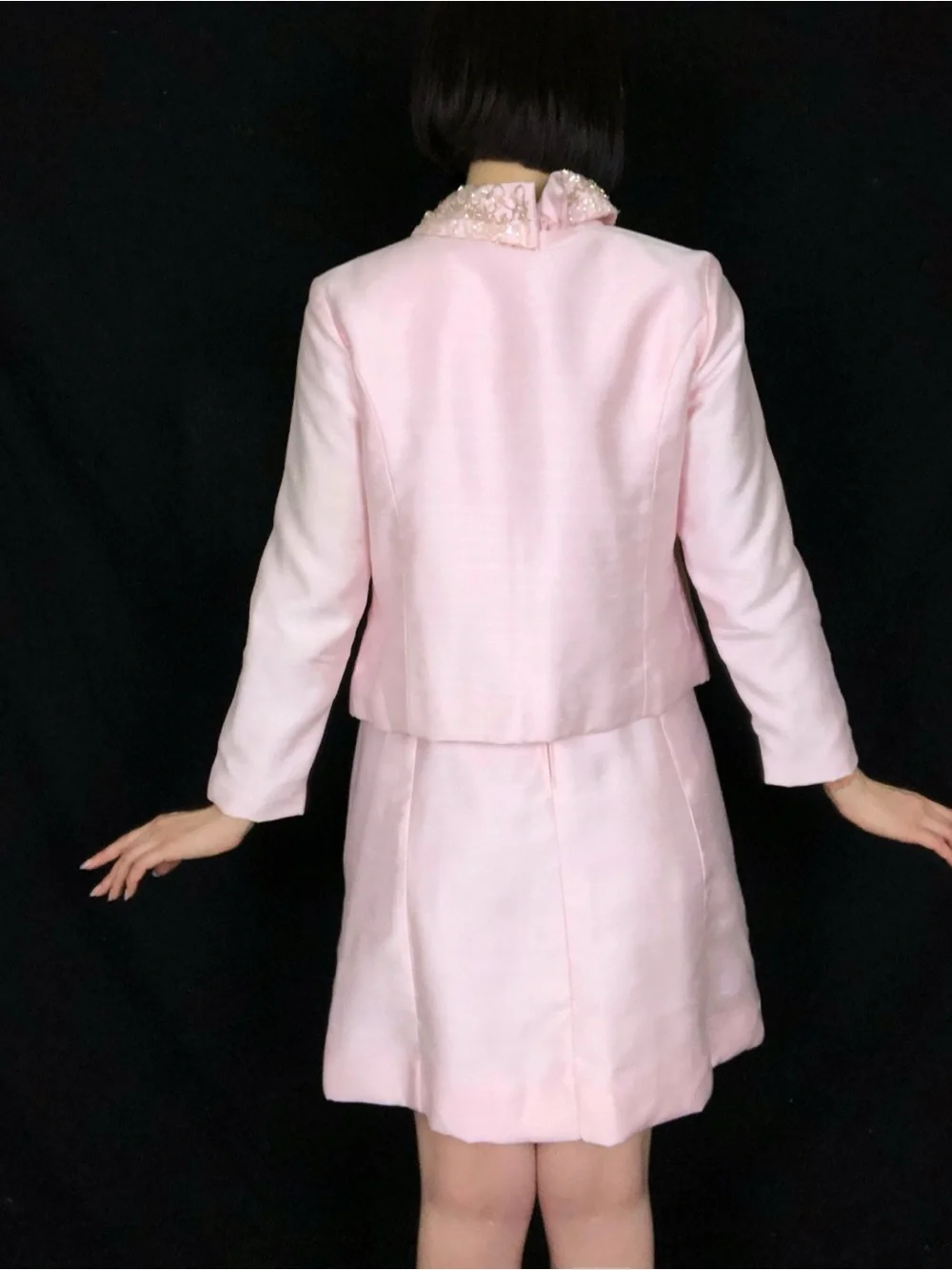 Vintage 1960s Light Pink Cotton Wool Blend Matching Two Piece Dress Coat Set